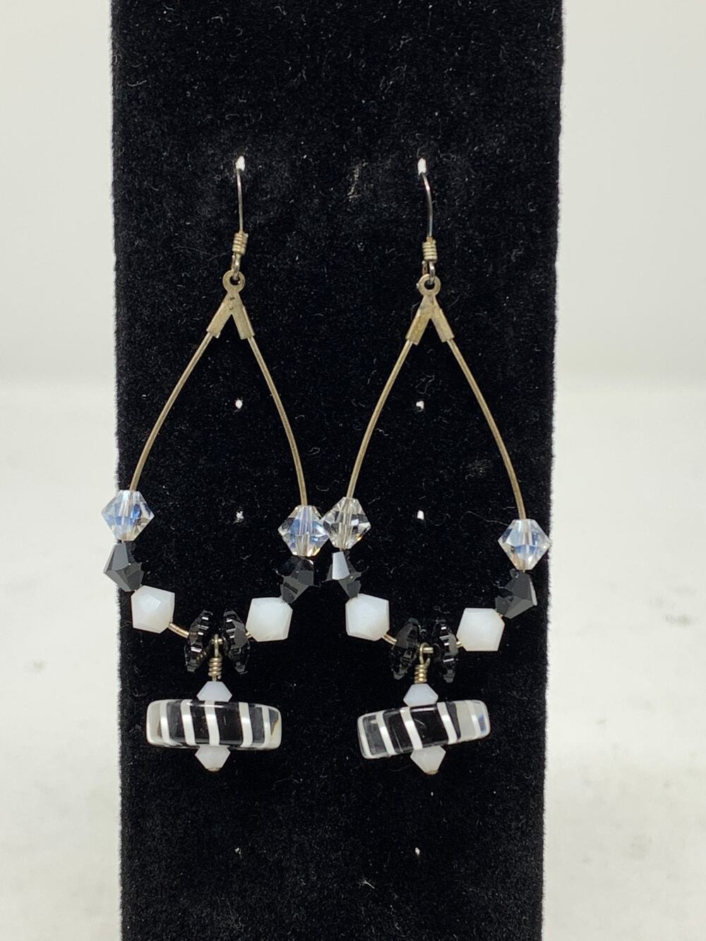 Unbranded Silver 925 Black & Clear Faceted Beaded Chandelier Earrings